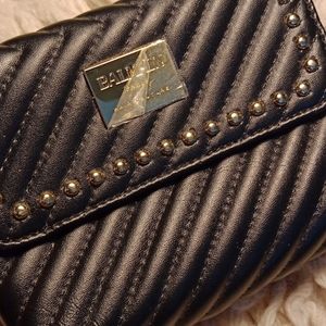 Balmain Black Quilted Clutch with Gold Studs